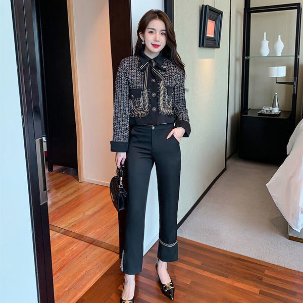 women s two piece pants autumn women outfits small fragrance set temperament woolen tweed full sleeve coat slim long pant 2 suits 221119, White
women s two piece pants autumn women outfits small fragrance set temperament woolen tweed full sleeve coat slim long pant 2 suits 221119, White