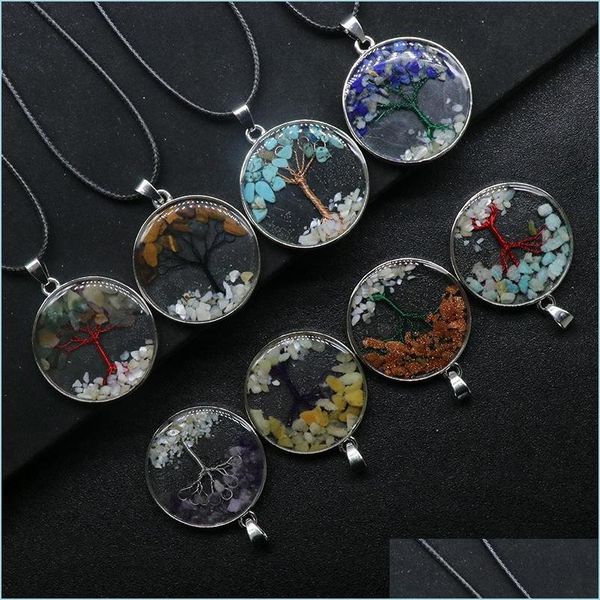pendant necklaces natural stone tree of life necklace pendant crystal tiger eye round glass terrarium necklaces for women children f dhdih, Silver
