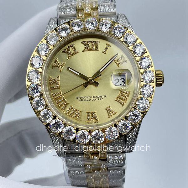 fashionable luxury gold datejust mens watch ice out watch large diamond ring roman numerals gold dial automatic movement 904l stainless stee, Slivery;brown
fashionable luxury gold datejust mens watch ice out watch large diamond ring roman numerals gold dial automatic movement 904l stainless stee, Slivery;brown