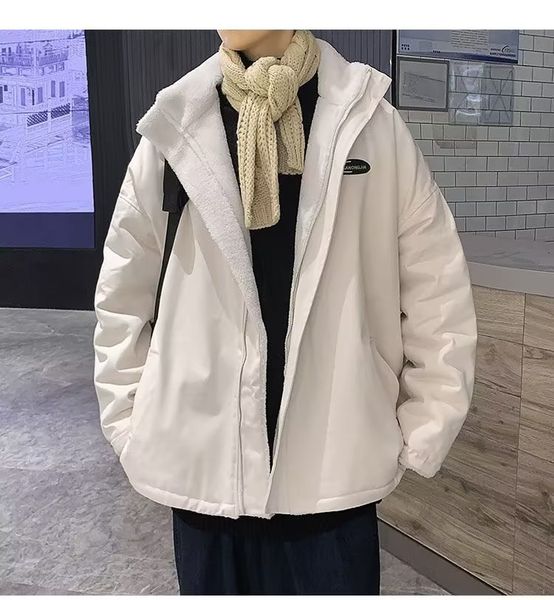 men's down parkas japan and south korea autumn and winter lamb fleece cotton shirt men's fashion thickened fleece coat college sty, Black