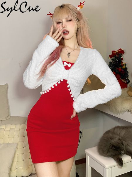 two piece dress sylcue simple white casual lace coat with red festive bright high elastic knitted women's two piece set 221122
two piece dress sylcue simple white casual lace coat with red festive bright high elastic knitted women's two piece set 221122