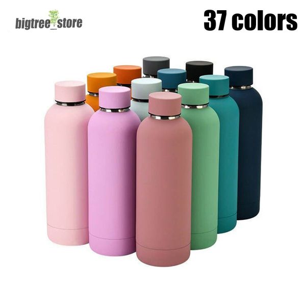 Image of 500ml colorful stainless steel sports water bottle big capacity matte outdoor portable thermal tumbler double walled insulated vacuum drinking bottles 37 colors