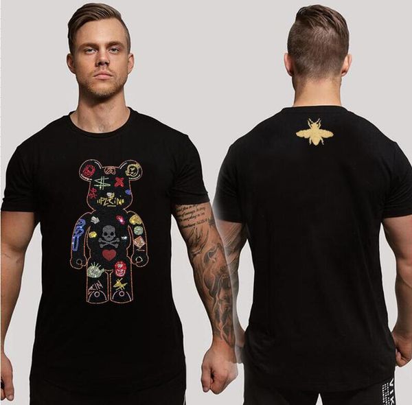 handsome brand men's rhinestone t shirt new male casual mens, White;black