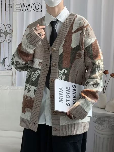 men's down parkas fewq male vneck jacquard cardigan sweater trendy harajuku autumn long sleeve knitwear men stylish casual coat 24a1096, Black
men's down parkas fewq male vneck jacquard cardigan sweater trendy harajuku autumn long sleeve knitwear men stylish casual coat 24a1096, Black