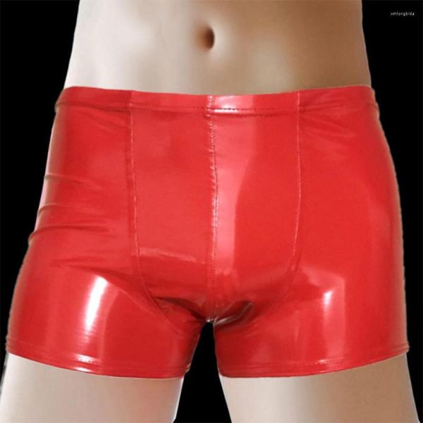 

underpants men faux leather shorts boxer brief wetlook latex trunks underwear shiny boxers soft boxershorts male panties, Black;white