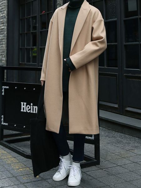 men's wool blends korean trend men's loose casual singlebreasted overcoat autumn winter fashion solid long sleeve woolen long coat, Black
men's wool blends korean trend men's loose casual singlebreasted overcoat autumn winter fashion solid long sleeve woolen long coat, Black