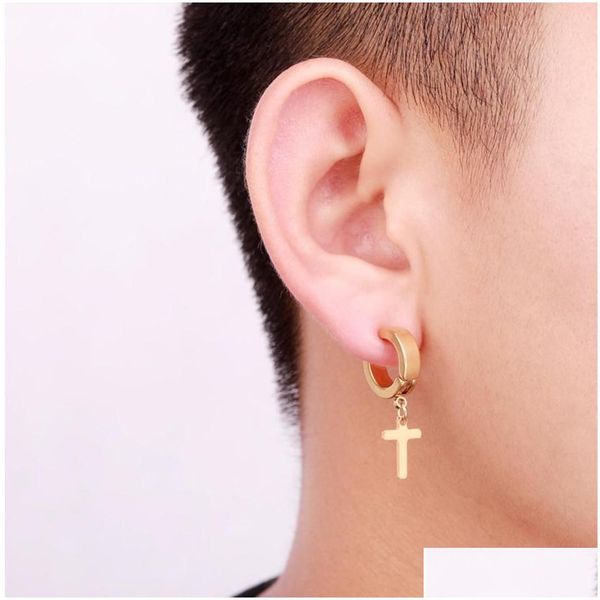 dangle chandelier cross dangle earrings stainless steel crosses hoop earring for men and women hinged stud jewelry drop delivery dhxnr, Silver