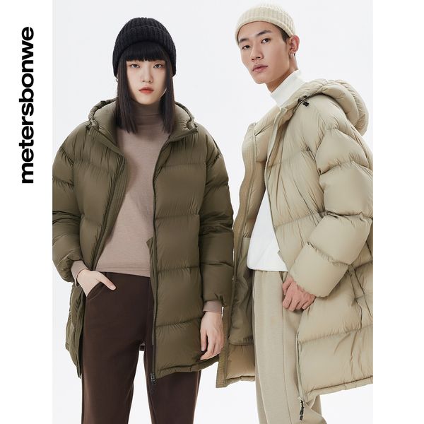 men's down parkas metersbonwe light soft hooded jacket men women outwear medium duck long coat warm brand simple solid coats 221122, Black
men's down parkas metersbonwe light soft hooded jacket men women outwear medium duck long coat warm brand simple solid coats 221122, Black