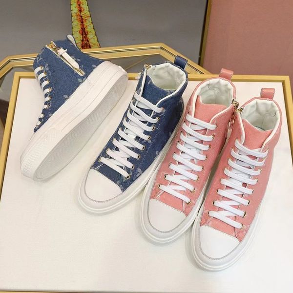 

New Fashion Boots Deluxe Designer Canvas Shoes Rubber High top Casual Shoes Flat sole Printed Letter Splice Lace up Candy Outdoor Anti slip 36-40, Box