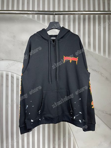 xinxinbuy men designer hoodie sweatshirt destroyed letters print hand-paint pocket zipper paris women black white oversize xs-xl, Black;brown
xinxinbuy men designer hoodie sweatshirt destroyed letters print hand-paint pocket zipper paris women black white oversize xs-xl, Black;brown