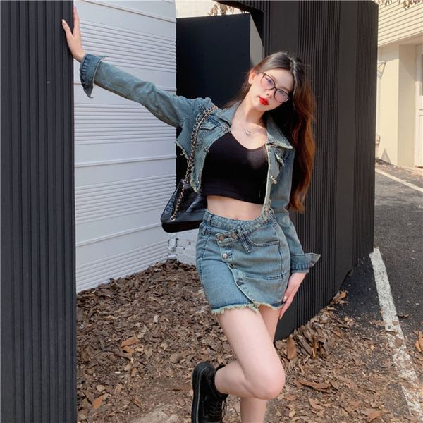 two piece dress vintage autumn women's fashion suit design short jeans crop and buttock wrap skirt set sets dresses for women 221122, White
two piece dress vintage autumn women's fashion suit design short jeans crop and buttock wrap skirt set sets dresses for women 221122, White