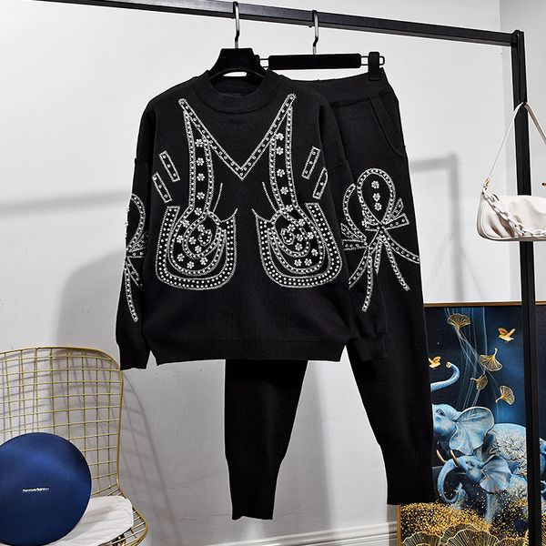 women's two piece pants knitted set women autumn fashion beading pullover loose sweater elastic waist suit female clothes h1041 221121, White
women's two piece pants knitted set women autumn fashion beading pullover loose sweater elastic waist suit female clothes h1041 221121, White