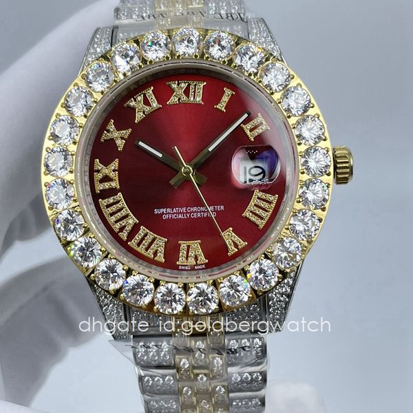 fashionable luxury gold datejust mens watch ice out watch large diamond ring roman digital red dial automatic movement 904l stainless steel, Slivery;brown
fashionable luxury gold datejust mens watch ice out watch large diamond ring roman digital red dial automatic movement 904l stainless steel, Slivery;brown