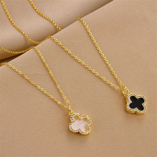 pendant necklaces strands strings 2022 new double-layer clover black-and-white fritillaria pendant titanium steel necklace female white live, Silver
pendant necklaces strands strings 2022 new double-layer clover black-and-white fritillaria pendant titanium steel necklace female white live, Silver