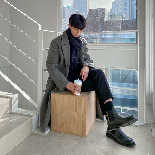 men's wool blends 2023 korean trend men's loose casual singlebreasted overcoat autumn winter fashion long sleeve woolen long coat, Black 
men's wool blends 2023 korean trend men's loose casual singlebreasted overcoat autumn winter fashion long sleeve woolen long coat, Black