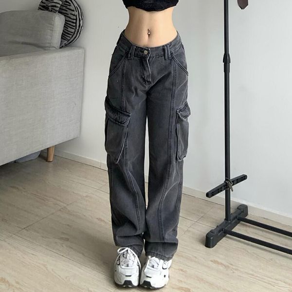 women's pants capris lucyever vintage 90s streetwear cargo women all-match pockets baggy wide leg jeans woman high waist straight denim, Black;white
women's pants capris lucyever vintage 90s streetwear cargo women all-match pockets baggy wide leg jeans woman high waist straight denim, Black;white