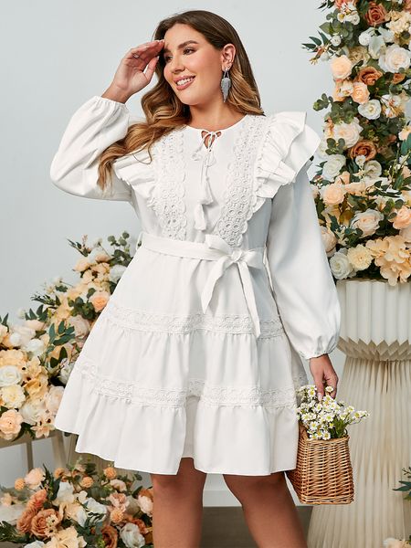 plus size dresses plus elegant long sleeve lace plus size mini dress women white lace up office dresses 4xl patchwork ruffle belt vestido 22, Black
plus size dresses plus elegant long sleeve lace plus size mini dress women white lace up office dresses 4xl patchwork ruffle belt vestido 22, Black