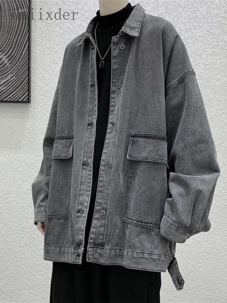 men's leather faux black gray denim jacket spring autumn korean trend streetwear vintage jeans coat casual handsome punk 221122
men's leather faux black gray denim jacket spring autumn korean trend streetwear vintage jeans coat casual handsome punk 221122