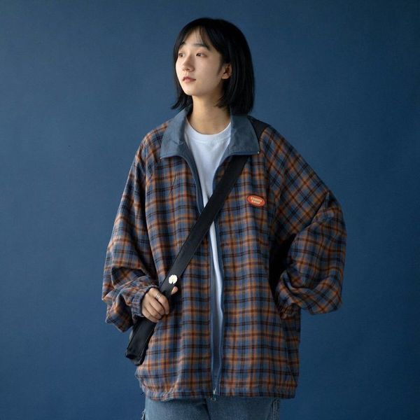 women's down parkas both sides wear plaid jacket for men women spring autumn korean loose cool grunge jacket streetwear 221121, Black
women's down parkas both sides wear plaid jacket for men women spring autumn korean loose cool grunge jacket streetwear 221121, Black
