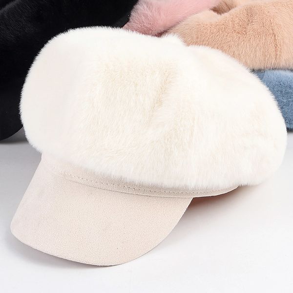 berets plush fur beret hat for women white french autumn winter print design sboy cap baseball octagonal hats femme 221122, Blue;gray
berets plush fur beret hat for women white french autumn winter print design sboy cap baseball octagonal hats femme 221122, Blue;gray