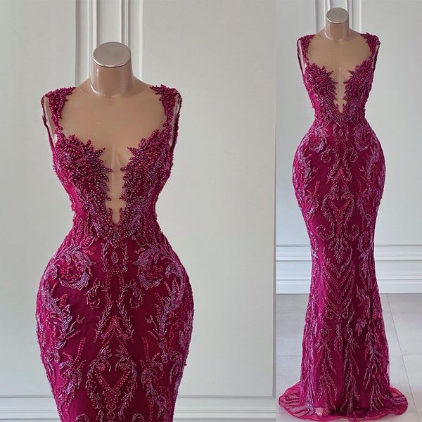 plus size purplish red prom dresses lace appliques arabic beading mermaid full length sheer neck evening dress robes, Black
plus size purplish red prom dresses lace appliques arabic beading mermaid full length sheer neck evening dress robes, Black