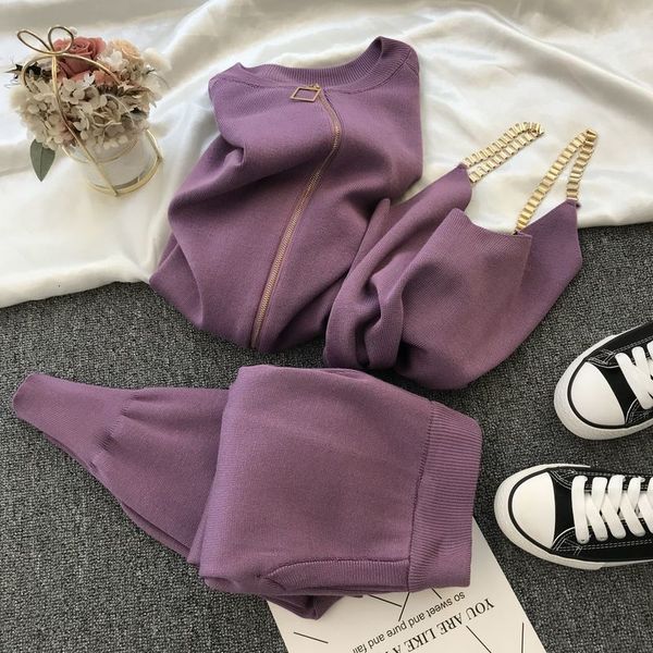 women's two piece pants s fashion 3 set chain vest long sleeve zipper cardigan elastic waist tracksuit knitted suit 221121, White
women's two piece pants s fashion 3 set chain vest long sleeve zipper cardigan elastic waist tracksuit knitted suit 221121, White