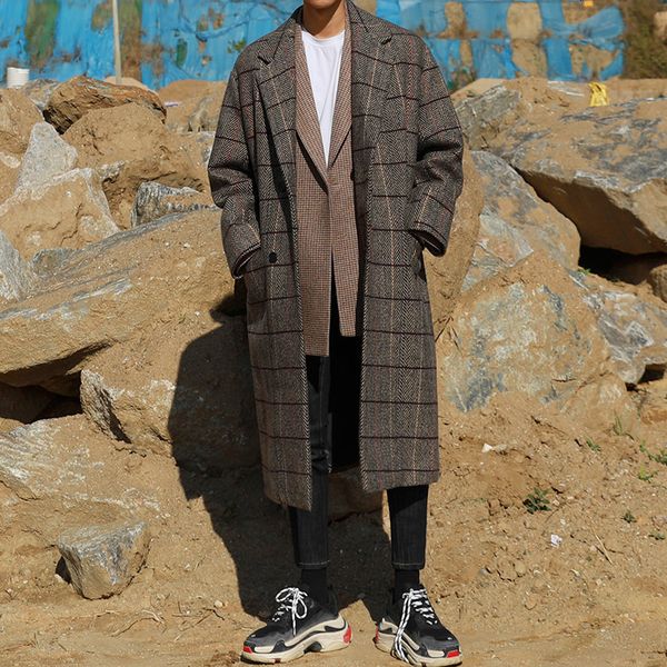 men's wool blends fashion autumn winter woolen overcoat men's midlength jackets handsome single breasted thickening solid plaid co, Black
men's wool blends fashion autumn winter woolen overcoat men's midlength jackets handsome single breasted thickening solid plaid co, Black