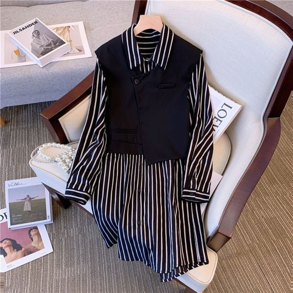 two piece dress kusahiki autumn piece outfits causal striped long sleeve blouse fashion sleeveless waistcoat korean sets l221122, White
two piece dress kusahiki autumn piece outfits causal striped long sleeve blouse fashion sleeveless waistcoat korean sets l221122, White