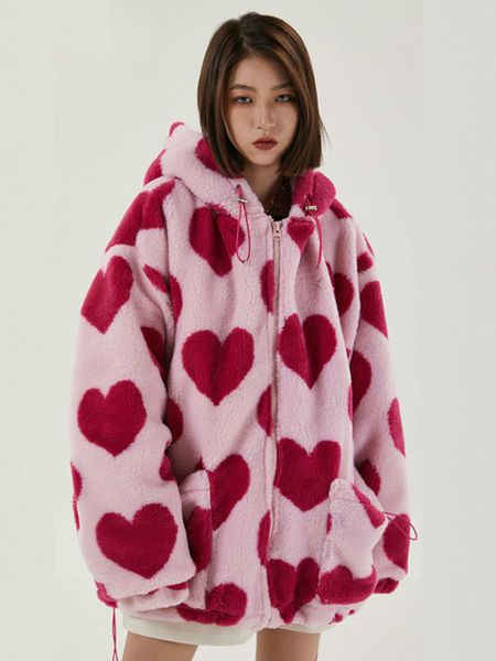 womens jackets shengpalae harajuku heart full print plush jacket women winter korean loose long sleeve hooded cotton coat thick warm 221122, Black;brown 
womens jackets shengpalae harajuku heart full print plush jacket women winter korean loose long sleeve hooded cotton coat thick warm 221122, Black;brown