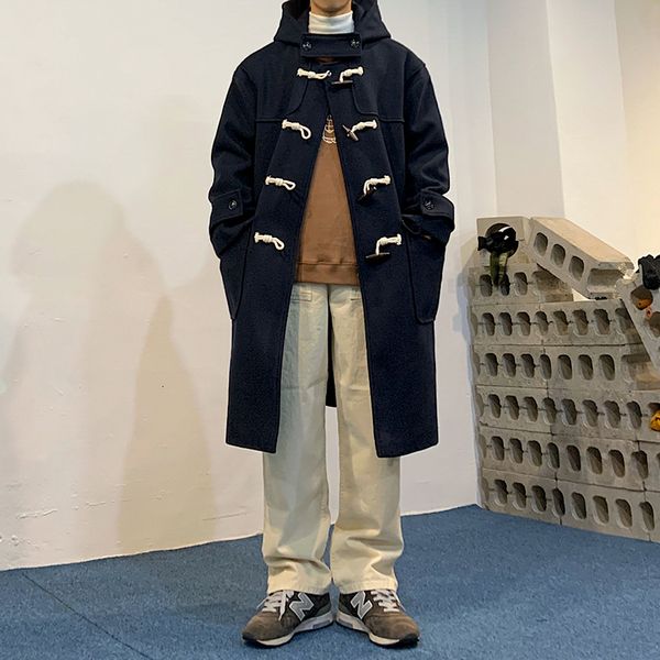 men's wool blends men's winter woolen korean fashion knee length windbreaker loose hooded casual thickened woollen middle long coa, Black
men's wool blends men's winter woolen korean fashion knee length windbreaker loose hooded casual thickened woollen middle long coa, Black