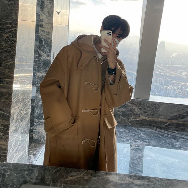 men's wool blends woolen coat men's horn thickened hooded coat jackets windbreaker autumn winter loose overcoat warm trench male s, Black
men's wool blends woolen coat men's horn thickened hooded coat jackets windbreaker autumn winter loose overcoat warm trench male s, Black