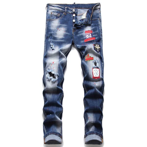 men badge rips stretch black jeans men's fashion slim fit washed motocycle denim pants panelled hip hop trousers 10200, Blue
men badge rips stretch black jeans men's fashion slim fit washed motocycle denim pants panelled hip hop trousers 10200, Blue
