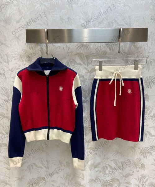 brand womens two pieces dress color matching embroidery logo lapel long sleeve knit jacket high waisted drawstring slim skirt college style, White
brand womens two pieces dress color matching embroidery logo lapel long sleeve knit jacket high waisted drawstring slim skirt college style, White
