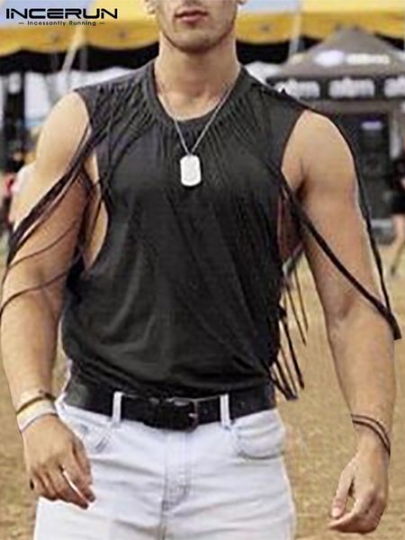 men' tank fashion men tank tassel oneck solid sleeveless streetwear vests summer personality casual men clothing s5xl incerun 221122, White;black
men' tank fashion men tank tassel oneck solid sleeveless streetwear vests summer personality casual men clothing s5xl incerun 221122, White;black