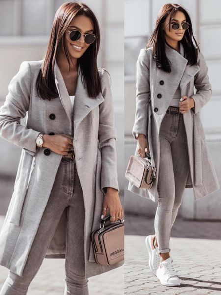 women's wool blends elegant casual winter and autumn woolen coat solid color bandage 221122, Black
women's wool blends elegant casual winter and autumn woolen coat solid color bandage 221122, Black