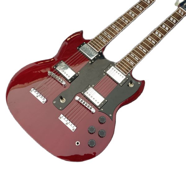 lvyelectric guitar 2021 high grade level produces double necks wine red color black pickguard 6 and 12 strings headstock
lvyelectric guitar 2021 high grade level produces double necks wine red color black pickguard 6 and 12 strings headstock