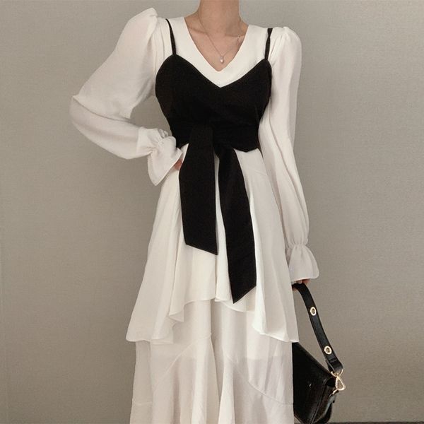 two piece dress suit women's autumn temperament waist wrapped chest sleeveless v neck irregular flare sleeve two piece set 221122, White
two piece dress suit women's autumn temperament waist wrapped chest sleeveless v neck irregular flare sleeve two piece set 221122, White