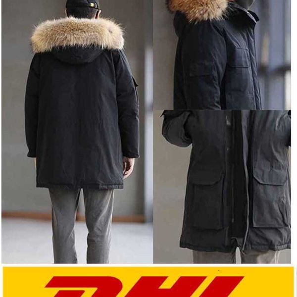 sell new famous classic mens fashion parka waterproof windser advanced fabric thick down with real wolf fur winter keep warm jacket tn, Black