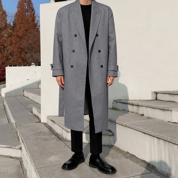 men's wool blends 2023 autumn winter men's long loose casual solid warm wool blends trench coat men double breasted korean fashion, Black
men's wool blends 2023 autumn winter men's long loose casual solid warm wool blends trench coat men double breasted korean fashion, Black