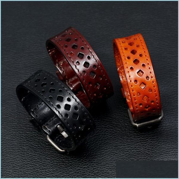 bangle diamond hollow genuine leather bangle cuff pin buckle adjustable bracelet wristand for men women fashion jewelry drop deliver dh852, Black
bangle diamond hollow genuine leather bangle cuff pin buckle adjustable bracelet wristand for men women fashion jewelry drop deliver dh852, Black