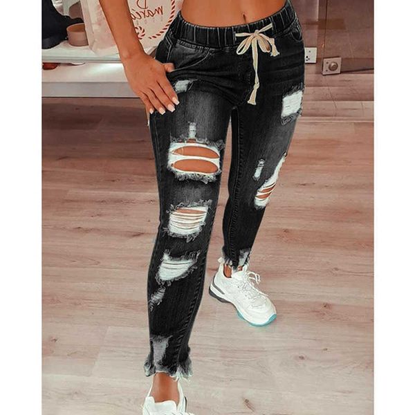 women's jeans designer hole pierced tassel slit denim pencil straight ladies leisure trends, Blue
women's jeans designer hole pierced tassel slit denim pencil straight ladies leisure trends, Blue