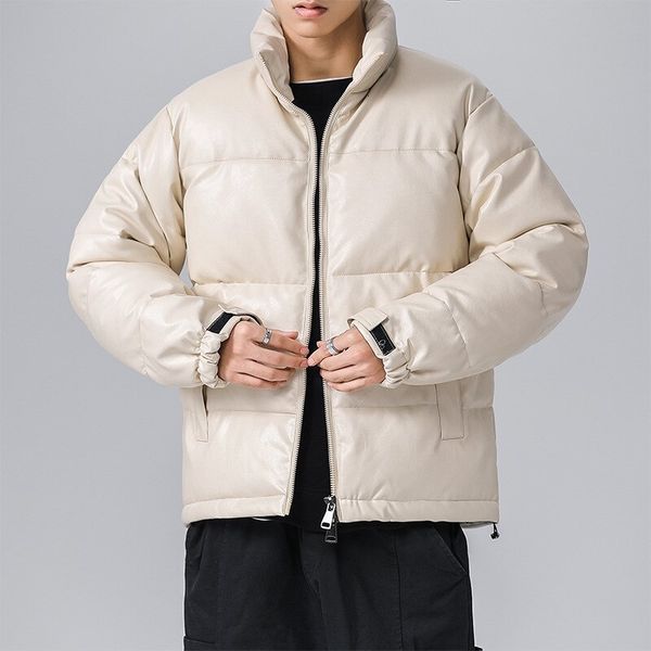 men's down parkas windproof leather jacket men's korean style warm stand collar down jacket pu fashion winter thick jacket trend 2, Black
men's down parkas windproof leather jacket men's korean style warm stand collar down jacket pu fashion winter thick jacket trend 2, Black