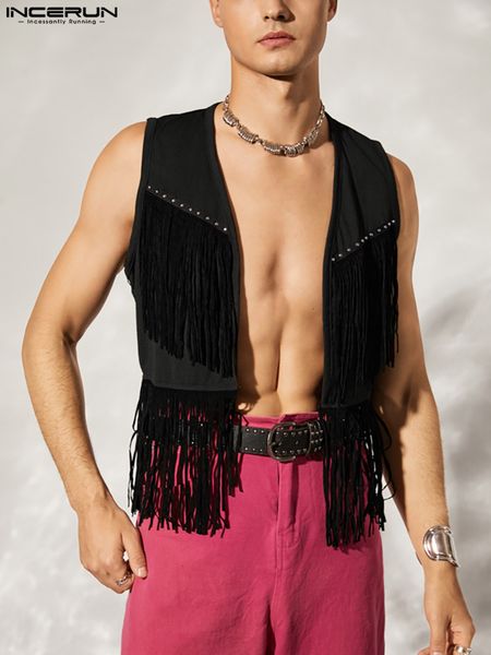 men' tank incerun fashion men vests tassel open stitch streetwear sleeveless personality casual waistcoats men solid tank s5xl 22112, White;black 
men' tank incerun fashion men vests tassel open stitch streetwear sleeveless personality casual waistcoats men solid tank s5xl 22112, White;black