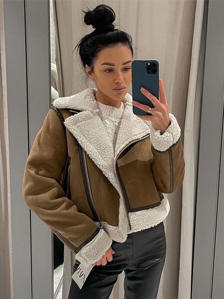 womens jackets vintage lamb fur faux leather jacket women long sleeved zippers pockets sheepskin autumn winter fashion loose warm coats 2211, Black;brown
womens jackets vintage lamb fur faux leather jacket women long sleeved zippers pockets sheepskin autumn winter fashion loose warm coats 2211, Black;brown