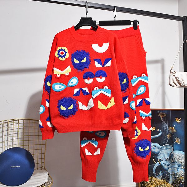 women's two piece pants autumn women fashion little monster embroidery knitted sweater harlan feet set ladies outfits h895 221121, White
women's two piece pants autumn women fashion little monster embroidery knitted sweater harlan feet set ladies outfits h895 221121, White
