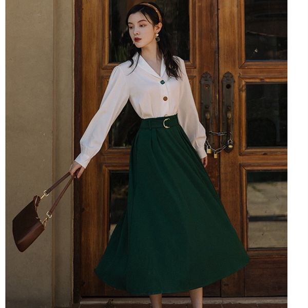 two piece dress french retro fashion temperament suit set summer puff sleeve white shirt black vintage skirt 221122
two piece dress french retro fashion temperament suit set summer puff sleeve white shirt black vintage skirt 221122
