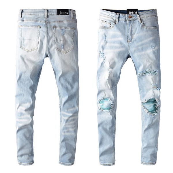 men's jeans light-coloured hole-patch jeans for young men stretchy and slim high-street jeans, Blue
men's jeans light-coloured hole-patch jeans for young men stretchy and slim high-street jeans, Blue