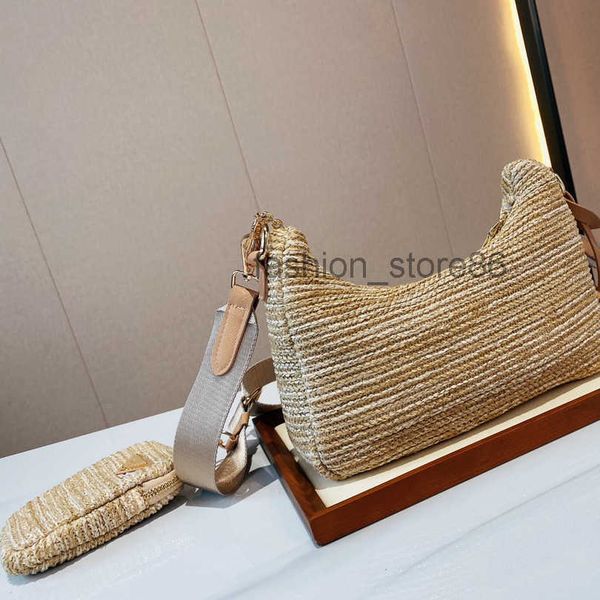 luxury women straw handbags shoulder bags 2-pc nylon purses hobos designer baguettes lady crossbody chain bag triangle small totes l3pv ya1o