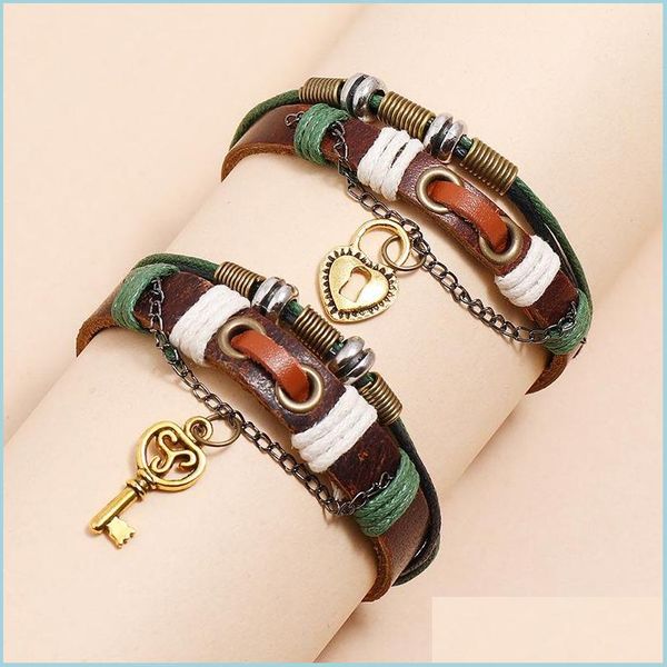charm bracelets gold heart key lock charm bracelet string adjustable mti layer wrap leather couple bracelets wristband bangle cuff w dhgos, Golden;silver
charm bracelets gold heart key lock charm bracelet string adjustable mti layer wrap leather couple bracelets wristband bangle cuff w dhgos, Golden;silver