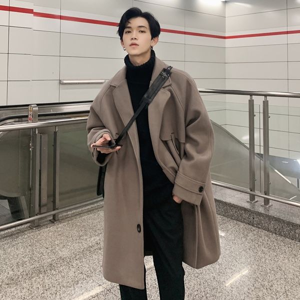 men's wool blends autumn winter men's woolen overcoat long solid korean clothing trench loose thicken warm male coats s117 221122, Black 
men's wool blends autumn winter men's woolen overcoat long solid korean clothing trench loose thicken warm male coats s117 221122, Black